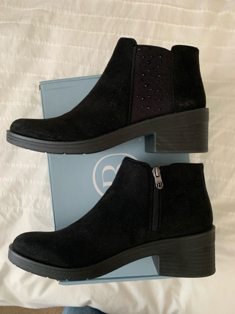 Women's Black Suede Ankle Bootie - Classic Block Heel like new.
